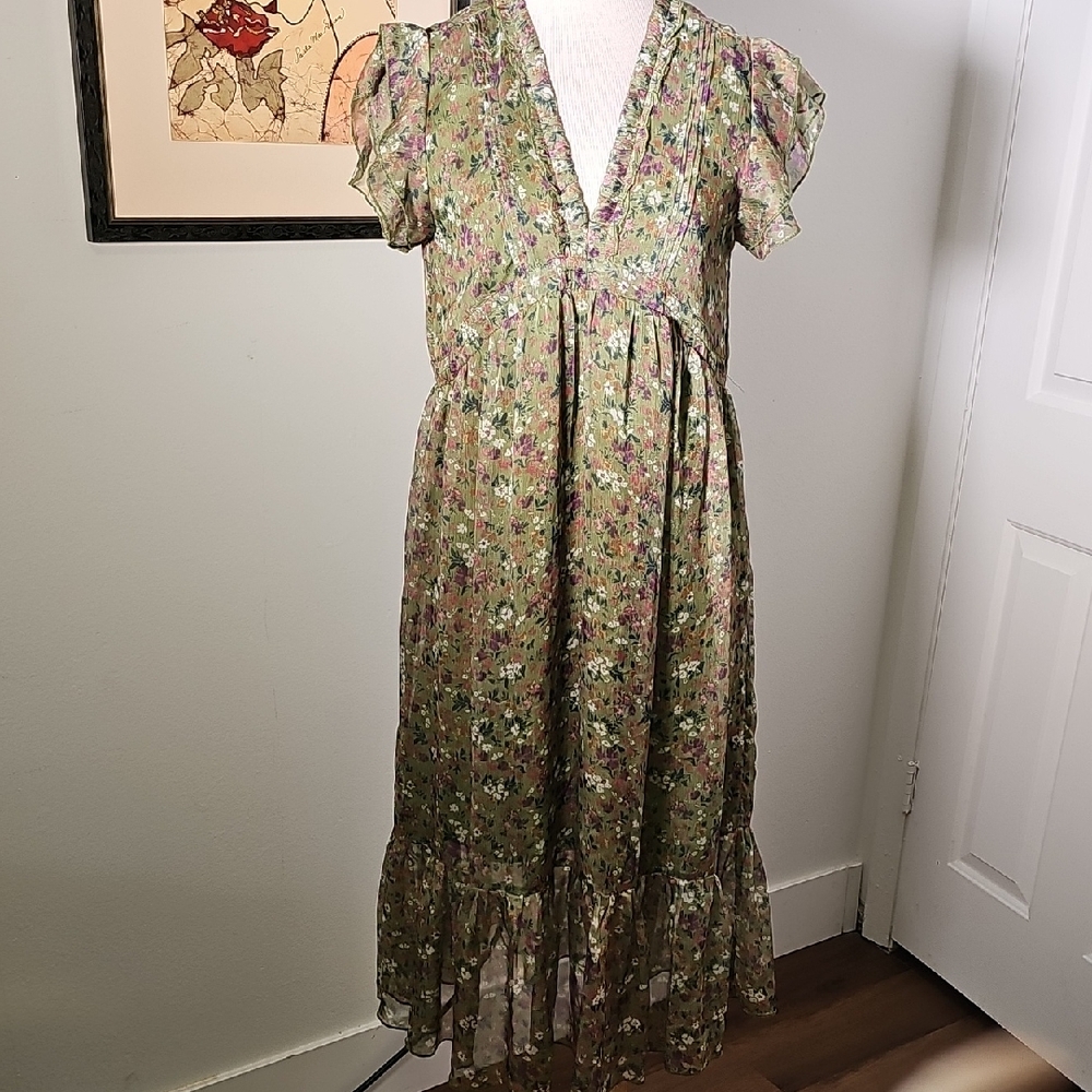 Frock, Flowing, Delicate Floral Green Dress.‎ Size Meduim By PINCH.